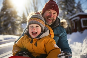 Fototapeta premium Joyful Moments: Family Winter Activities Captured