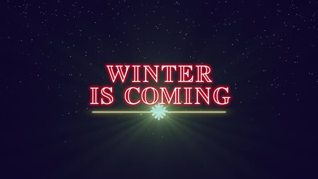 Winter Is Coming with snowflake symbol and flying glitters in galaxy, motion holidays and winter style background for New Year and Merry Christmas