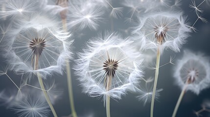 delicate details of a dandelion's fluffy seeds, ready to take flight on a warm spring day