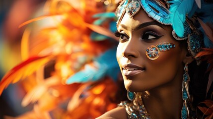 Fototapety  Colorful masks and feathers adorn dancers at Rio Carnival