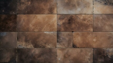 Pattern of Travertine Tiles in dark brown Colors. Top View