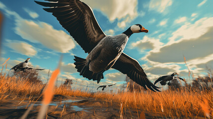 geese flying in the daytime sky vincent van gogh style, with high contrast composition style, ai generative - Powered by Adobe