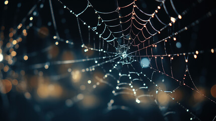 The Intricacy of Nature, Dark Spiders Web Abstract Design on a Dark Background, Generative AI