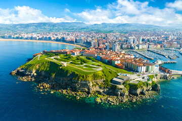Aerial view of the city of Gijon in Asturias, Spain - obrazy, fototapety, plakaty