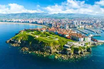 Fotobehang Aerial view of the city of Gijon in Asturias, Spain © proslgn