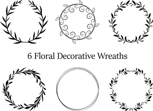 Leaves Line Art Pattern Border, for Garden Circle Wreaths Ornamental Outline