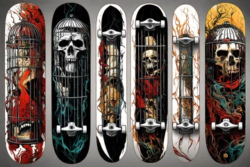 Foto auf Acrylglas best Skateboard deck design of skull and bones which lock inside the lockup with the black and white background colour combination. © FDX