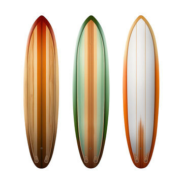 Collection of vintage wooden longboard surfboards