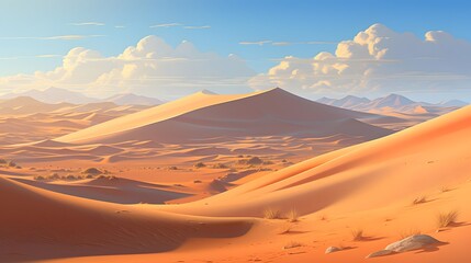 Fototapeta na wymiar Desert panorama with sand dunes. 3d render illustration