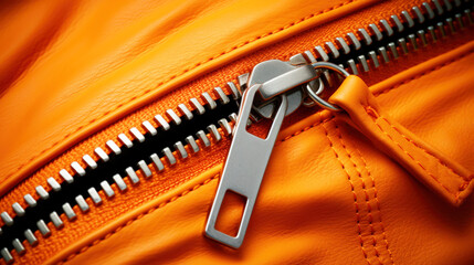 Close up zipper orange leather for background - obrazy, fototapety, plakaty