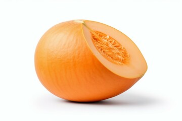 isolated orange melon on white background with smooth skin. Generative AI
