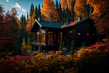 Fotobehang en otoño vacaciones en la cabaña © carlos