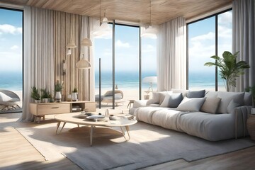 Beach living on Sea view  rendering Generative Ai