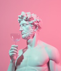 Ancient statue of a man with a glass of wine	 - obrazy, fototapety, plakaty