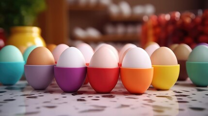 hard boiled eggs in colorful egg cups
