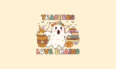 Teachers Love Brain Halloween typography T-shirt Design