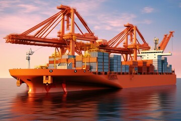 Cargo ship with operational crane for import-export logistics. Generative AI - obrazy, fototapety, plakaty