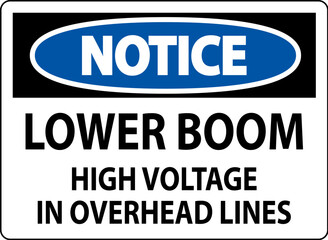 Obraz premium Electrical Safety Sign Notice - Lower Boom High Voltage In Overhead Lines