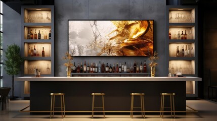 luxury fancy bar with modern art on the walls - obrazy, fototapety, plakaty