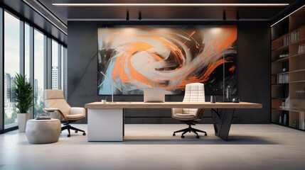 luxury office with modern art on the walls