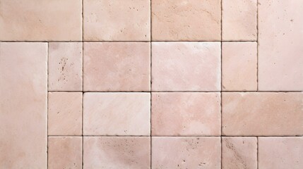 Fototapeta premium Pattern of Travertine Tiles in light pink Colors. Top View
