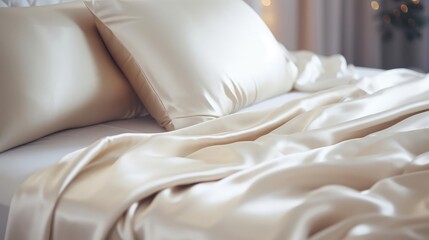 luxury silk sheets on wooden bed