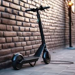 Electric scooter in the street close up