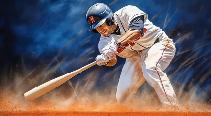 Fotobehang baseball player in action, baseball player hitting ball, hd sports banner, cool sports wallpaper © Gegham