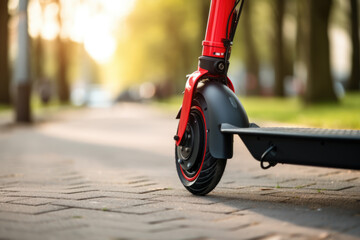 Electric scooter in the street close up