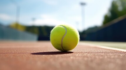 tennis ball on the white line of a tennis court