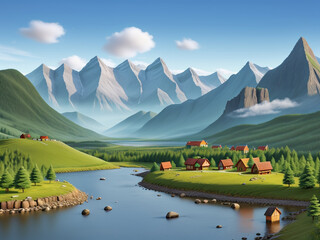 Northern nature landscape with mountains