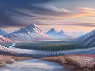 Northern nature landscape with mountains