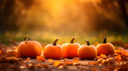 Naklejka na ściany i meble pumpkin patch farm fall autumn festival. Autumn and halloween concept
