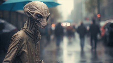 Fototapeta premium Alien walking in the city