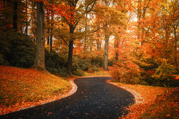 Naklejka na ściany i meble Path in autumn forest