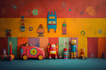 Wood toy wall decoration kid room design concept