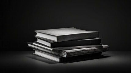 A stack of black and white books arranged in a neat pile