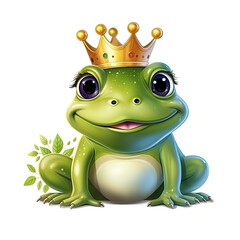 Fototapeta premium Royal Green Frog: Regal Smile & Crown