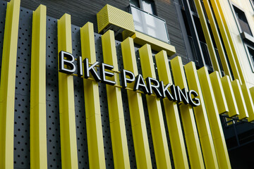 Bike parking lot modern house entrance building.