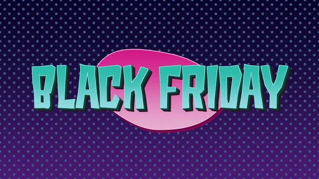 Retro Black Friday text with dots pattern on purple gradient, motion abstract holidays, minimalism and promo style background