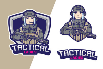 mascot logo girl with shotgun for team esport and design