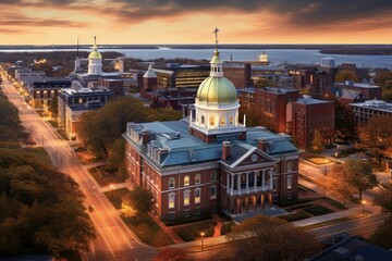 An aerial view of Maryland State House and Annapolis City captured by a drone. Generative AI