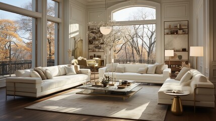 Living room interior in wait colors features. Northwest, USA