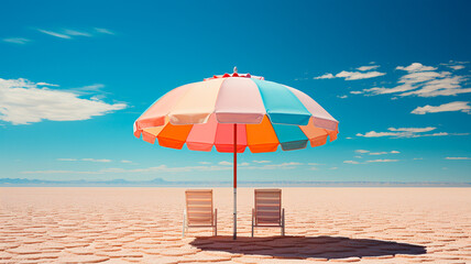 beach umbrella and sunbeds in tropical paradise