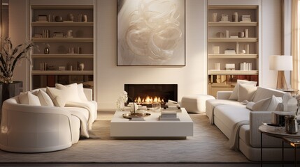 Living room interior in wait colors features. Northwest, USA