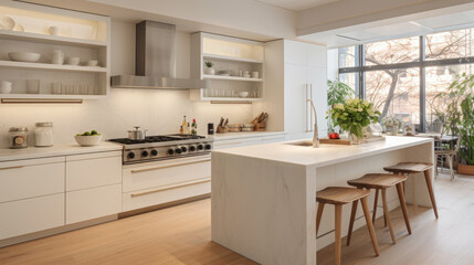 Fototapeta premium Modern new Construction White Kitchen Grey stainless sink