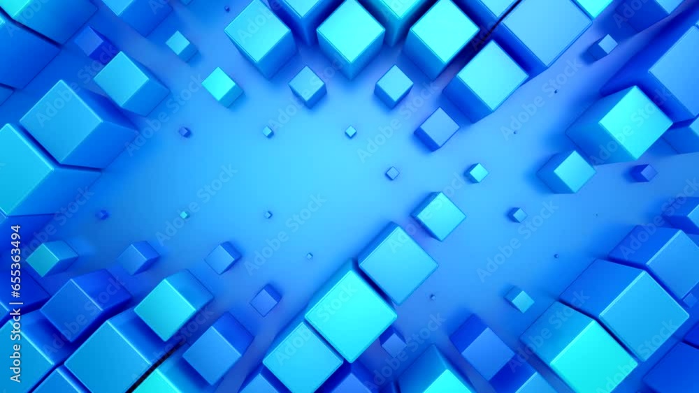 Wall mural background of animated cubes. abstract motion, loop, two color, 3d rendering, 4k resolution