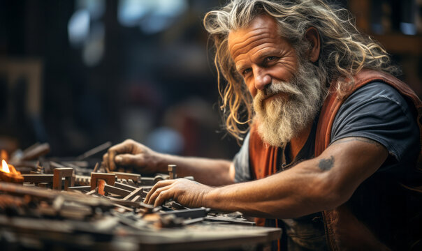 The Artisan's Gaze: Dedicated Carpenter at Work.
