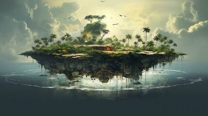 Conjure an island where the boundary between dreams and reality is blurred, and the landscapes are inspired by the collective subconscious.