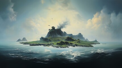 Conjure an island where the boundary between dreams and reality is blurred, and the landscapes are inspired by the collective subconscious.